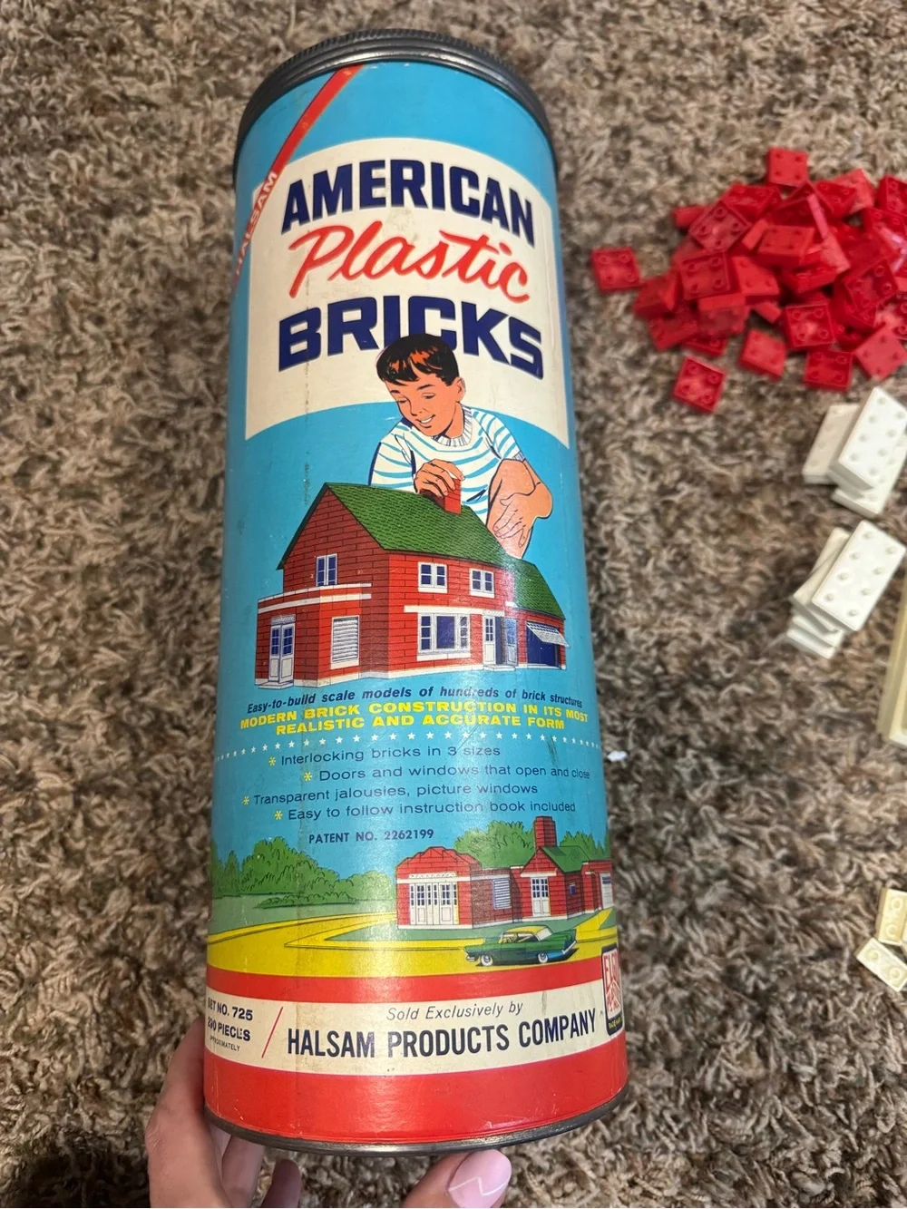 Vtg Haslam American Plastic Bricks Lot 5+ lbs Red White Building Blocks Can #725